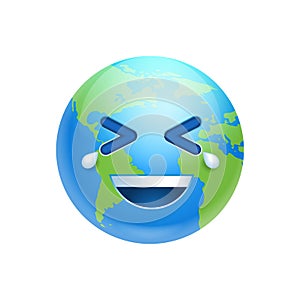 Cartoon Earth Face Laughing Icon Funny Planet Emotion