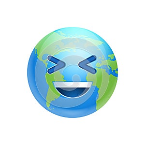 Cartoon Earth Face Laughing Icon Funny Planet Emotion