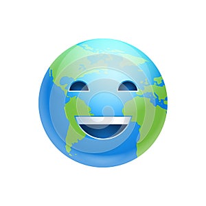 Cartoon Earth Face Laughing Icon Funny Planet Emotion