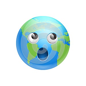 Cartoon Earth Face Screaming Emotion Icon Funny Planet Expression Isolated