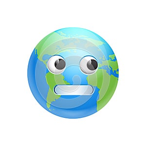 Cartoon Earth Face Shocked Emotion Icon Funny Planet Expression Isolated