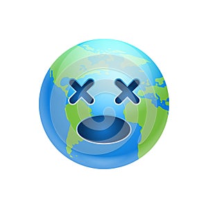 Cartoon Earth Face Shocked Emotion Icon Funny Planet Expression Isolated