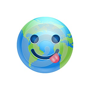 Cartoon Earth Face Show Tongue Icon Funny Planet Emotion