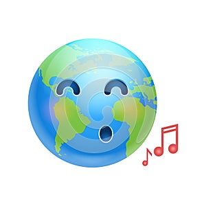 Cartoon Earth Face Singing Icon Funny Planet Emotion