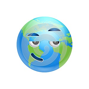 Cartoon Earth Face Smiling Icon Funny Planet Emotion