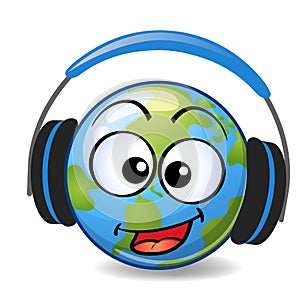 Cartoon Earth with headphones