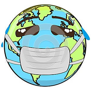 Cartoon of an earth planet sick