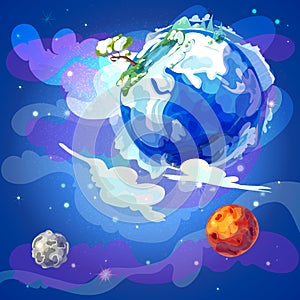 Cartoon Earth Planet In Space Template