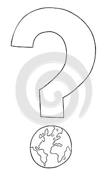 Cartoon earth and question mark, vector illustration