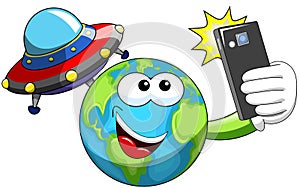 Cartoon Earth selfie alien ufo spaceship