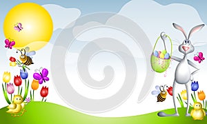Cartoon Easter Animals Spring Scene