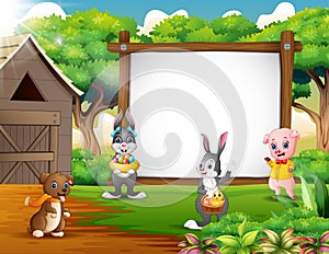 Cartoon Easter backround with farm animal