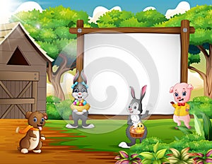 Cartoon Easter backround with farm animal photo