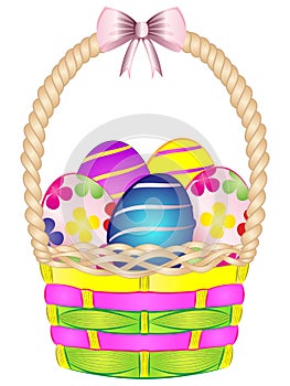 Cartoon Easter Basket with Eggs