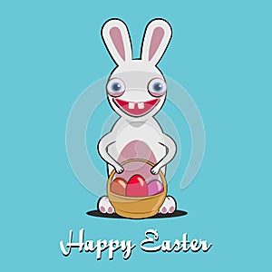 Cartoon easter bunny with basket of eggs