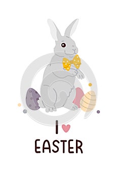 cartoon Easter bunny with eggs