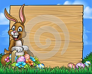 Cartoon Easter Bunny Eggs Background Sign