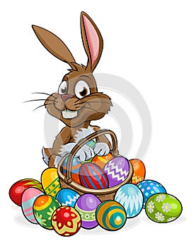 Cartoon Easter Bunny with Eggs Basket photo