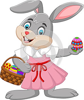 Cartoon Easter bunny girl with a basket of egg