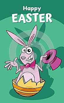 cartoon Easter Bunny hatching from egg greeting card