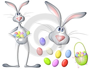 Cartoon Easter Bunny Rabbit And Eggs