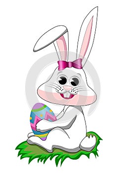 Cartoon Easter Bunny Rabbit Holding Egg