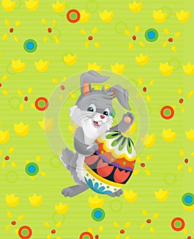 Cartoon easter bunny rabbit on meadow illustration