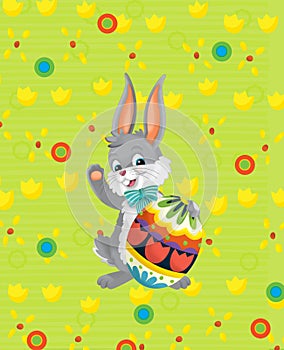 Cartoon easter bunny rabbit on meadow illustration