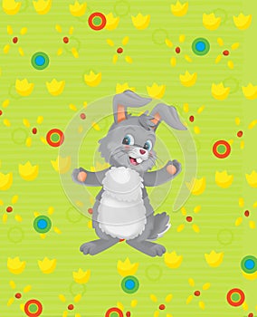 Cartoon easter bunny rabbit on meadow illustration