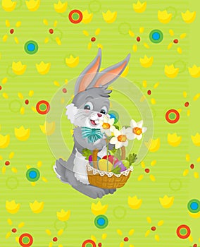 Cartoon easter bunny rabbit on meadow illustration