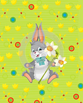 Cartoon easter bunny rabbit on meadow illustration