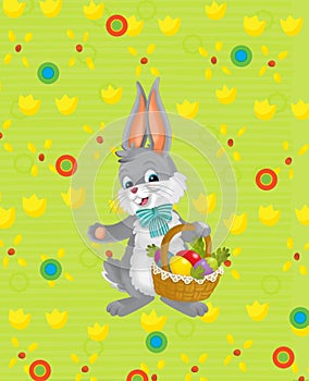 Cartoon easter bunny rabbit on meadow illustration