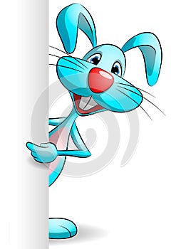 A cartoon Easter bunny or rabbit pointing left
