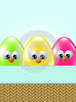 Cartoon easter eggs in basket