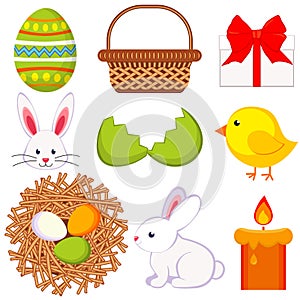 Cartoon easter icon set 9 elements.