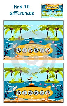 Cartoon of Education to find 10 differences in children's pictures underwater