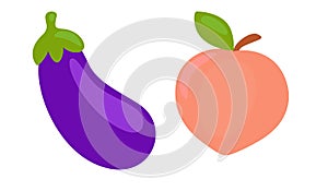 Cartoon Eggplant and Peach Emoji. Sexual Male and Female Symbols