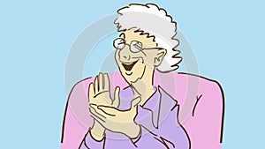 Cartoon Elderly Lady laughs And Claps Her Hands. Funny Granny