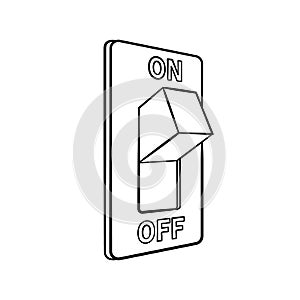 Cartoon electric switch, black and white, hand drawn, sketch style, isolated on white background.