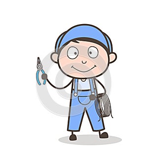 Cartoon Electrician with Wire and Plier Vector