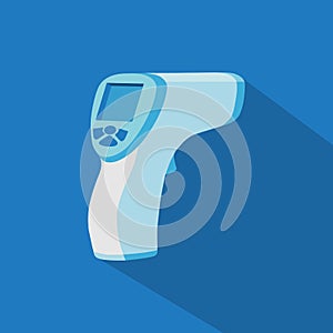 Cartoon electronic thermometer, Non-contact digital body infrared thermometer isolated on blue background.