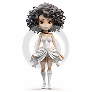 Cartoon Elegant Girl Figurine In White Costume - Afro-colombian Themes photo