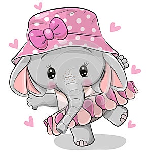 Cartoon elephant Ballerina on a pink background