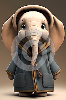 Cartoon elephant cute animal dressed in coat hood