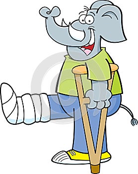 Cartoon elephant with his leg in a cast