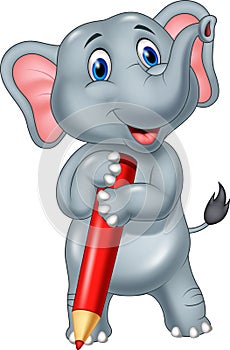 Cartoon elephant holding red pencil