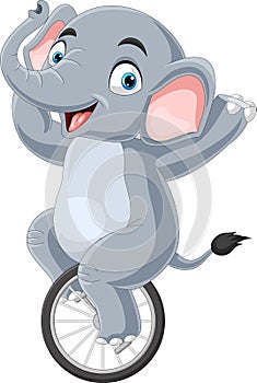 Cartoon elephant riding one wheel bike
