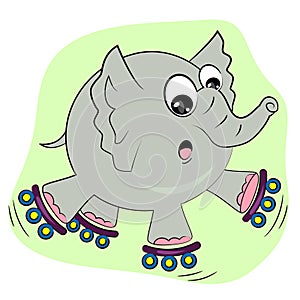 Cartoon elephant skating on rollers