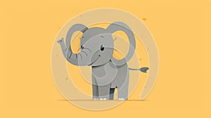 A cartoon elephant standing on a yellow background with its trunk up, AI