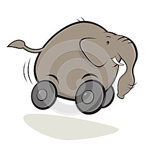 Cartoon elephant on wheels